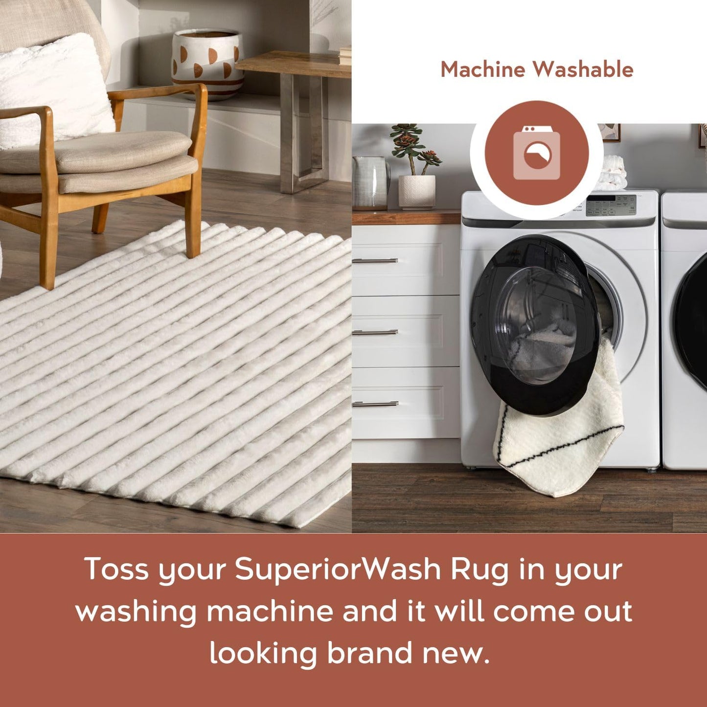 Nuloom SuperiorWash Collection Kai Off-White, 5' x 8', Fluffy and Cozy, High Traffic, Stain Resistant, Easy Clean, Durable Washable Area Rug for Bedroom, Living Room, Dining, Den, Foyer, Entryway