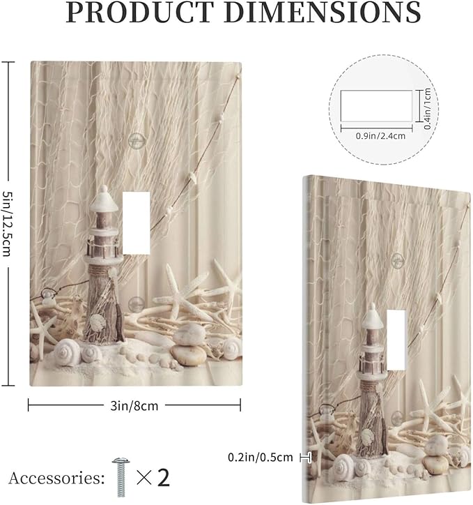 Nautical Coastal 1 Gang Single Toggle Light Switch Covers Seashell Fishing Net Ocean Lighthouse Starfish Decorative Wall Plate Switchplate Electrical Faceplate Beach Theme Decor