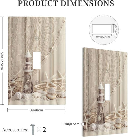Nautical Coastal 1 Gang Single Toggle Light Switch Covers Seashell Fishing Net Ocean Lighthouse Starfish Decorative Wall Plate Switchplate Electrical Faceplate Beach Theme Decor