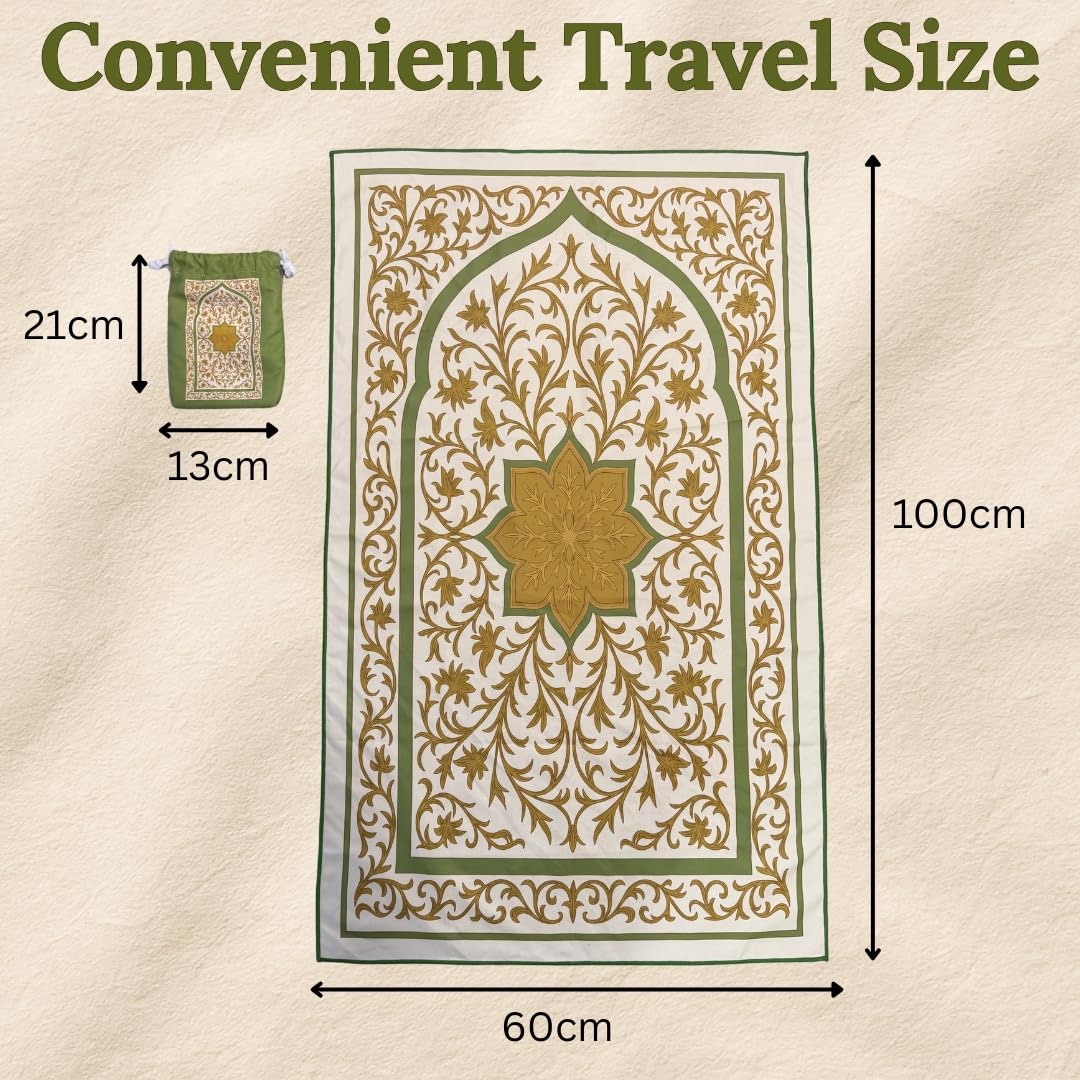 The Anywhere Sajadah Portable Microfiber Suede Travel Prayer Mat, Foldable Pocket Sajjadah with Drawstring Pouch, Quick-Dry, Machine Washable, Lightweight Prayer Rug, Gift for Hajj, Umrah & Travel