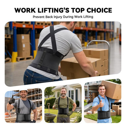 SOLOEVER Work Back Brace for Men & Women, Adjustable Lower Back Support Belt for Sciatica, Herniated Disc, Pain Relief, Moving Construction Warehouse Heavy Lifting Safety & Protection (Black, Large)