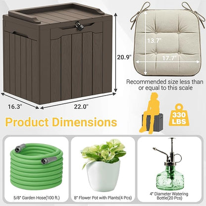Greesum 31 Gallon Resin Deck Box Large Outdoor Storage for Patio Furniture, Garden Tools, Pool Supplies, Weatherproof and UV Resistant, Lockable, Dark Brown