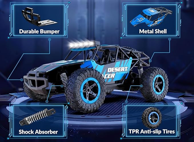 RACENT Remote Control Cars for Adults - 1:16 Scale 20kph Fast RC Truck All Terrain Off-Road Monster Truck for Adults with 2 Rechargeable Batteries (Blue)