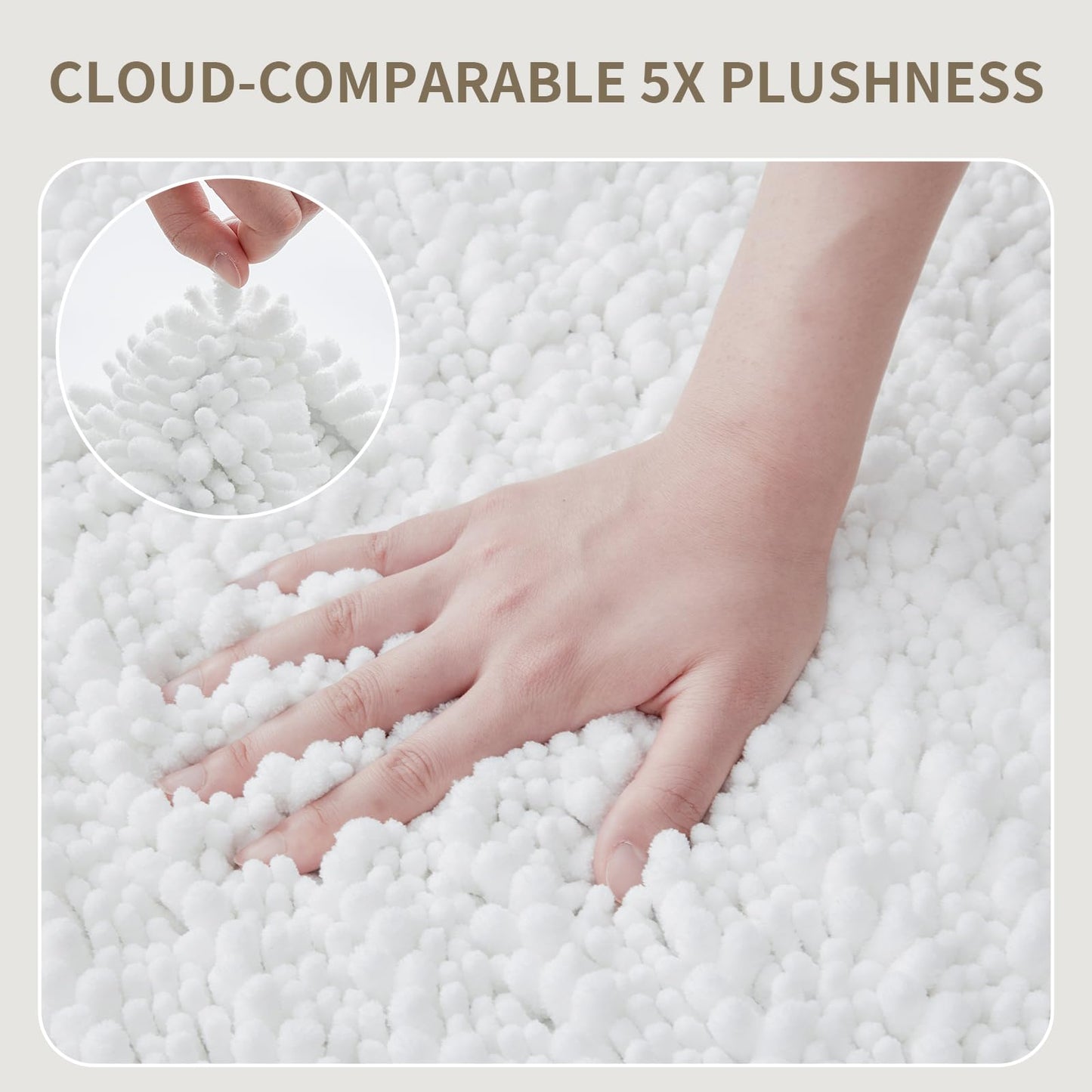 Ruggnovea Bathroom Rugs Non Slip Washable, Extra Thick Soft Chenille Absorbent Bath Mat, High Density Barrier Non Slip Backing, Quick Dry Plush Shaggy Floor Carpet for Tub&Shower 24x17, White