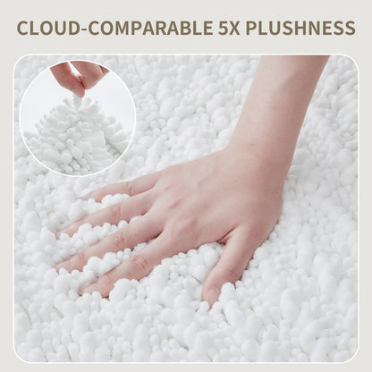 Ruggnovea Bathroom Rugs Non Slip Washable, Extra Thick Soft Chenille Absorbent Bath Mat, High Density Barrier Non Slip Backing, Quick Dry Plush Shaggy Floor Carpet for Tub&Shower 24x17, White