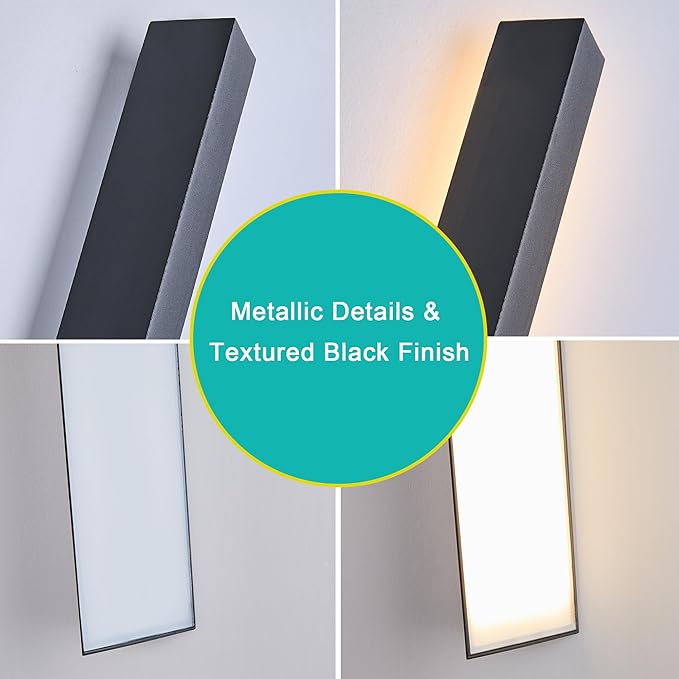 Modern Minimalist 20W LED Outdoor Wall Light, IP65 Waterproof, 1700 Lumens Warm White, Black Textured Aluminum & Frosted Glass, Wall-Mounted Porch Lights for Garage, Patio, Entryway