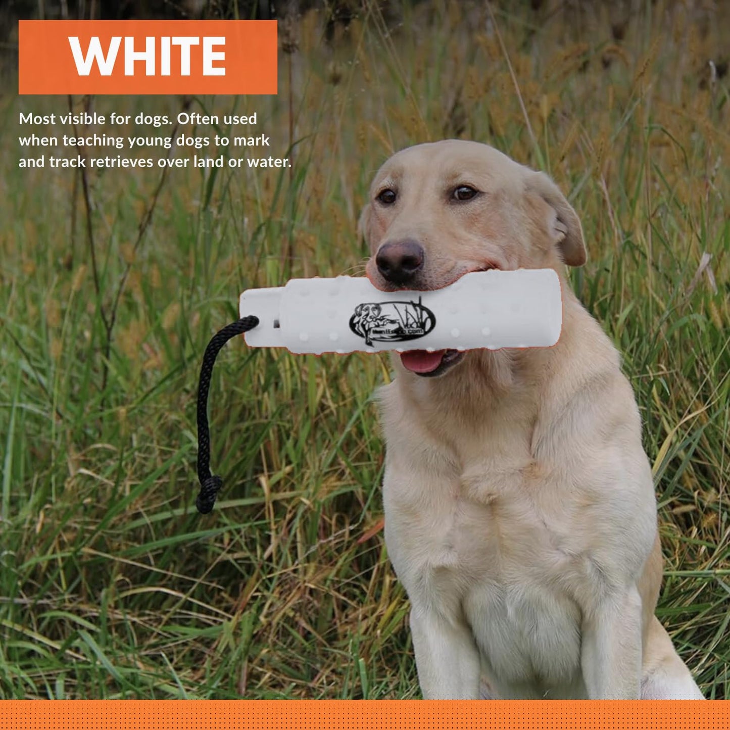 HuntEmUp 3" Canvas Dog Training Bumper – Retrieving Dummy for Retriever & Hunting Dog Training – Floating Water Dummy with Throw Rope – White (1 Pack)