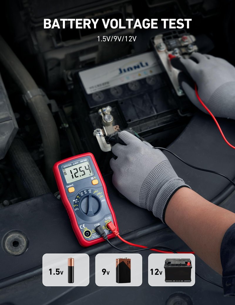 AstroAI Digital Multimeter, Voltmeter 1.5v/9v/12v Battery Voltage Tester Auto-Ranging/Ohmmeter/DMM with NCV Function, Accurately Measures Voltage Current Amp Resistance Capacitance