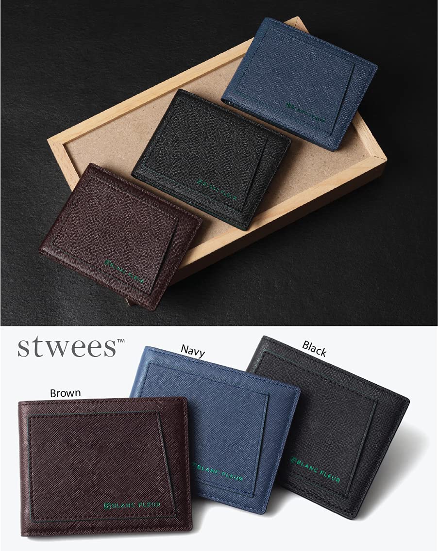 maskfactory stwees bifold leather wallets - Ultra slim, RFID, Front pocket, slim, ID window (Pocket style E, Black)