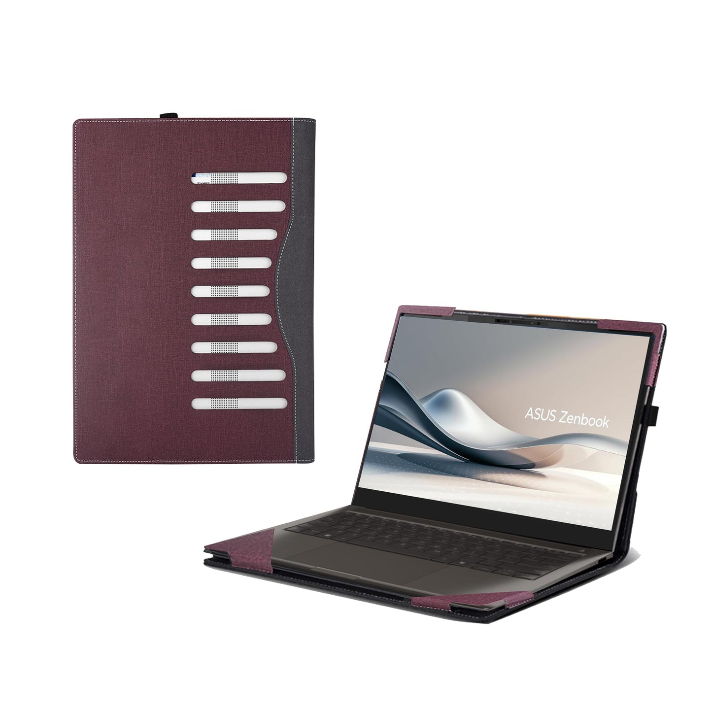 Laptop Case for ASUS Zenbook S 14 (UX5406 UX5406SA) | Zenbook A14 UX3407 UX3407QA UX3407RA14 PU Leather Protective Bag Detachable Shell (Wine red)