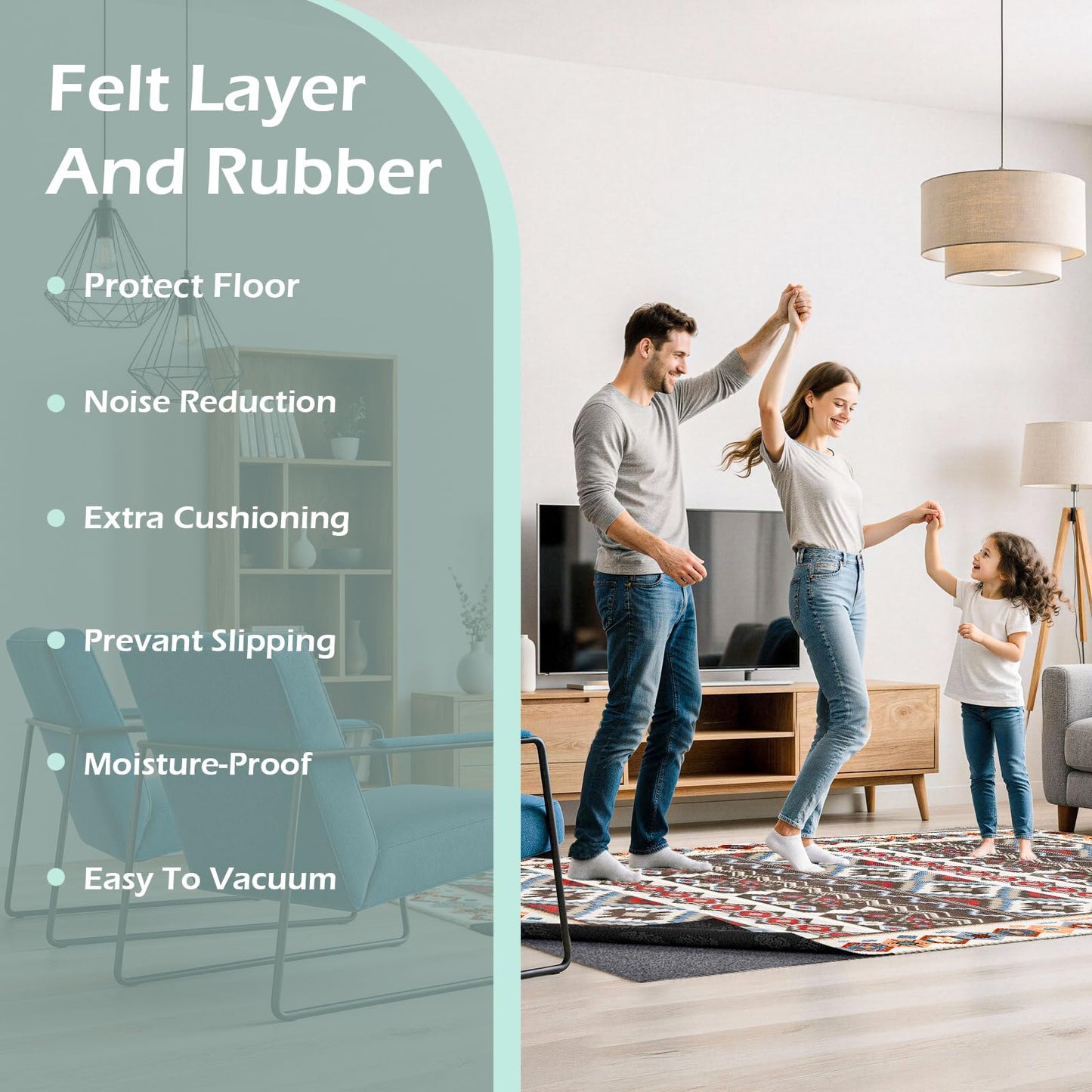 Non-Slip Rug Pads,5x7ft Waterproof Rug Pad,Carpet Pad for Hardwood,Tile,All Floors – Floor Protection,Cushioning, Anti-Slip Grip