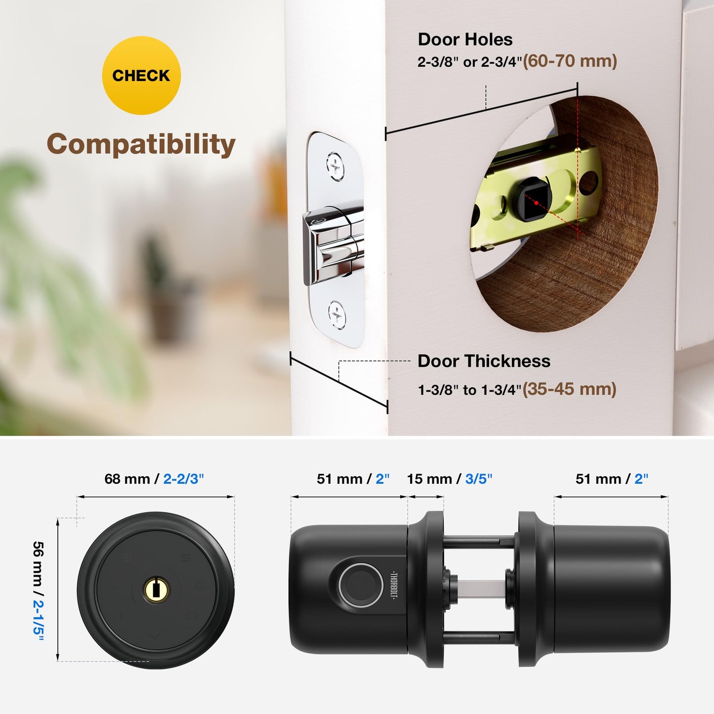 ThorBolt G1 Fingerprint Door Knob Lock with Keypad Biometric Door Knob Auto-Lock 4* AAA Alkaline Batteries Interior Door Lock for Bedroom, Garage, Office, Pantry Door Desert Titanium