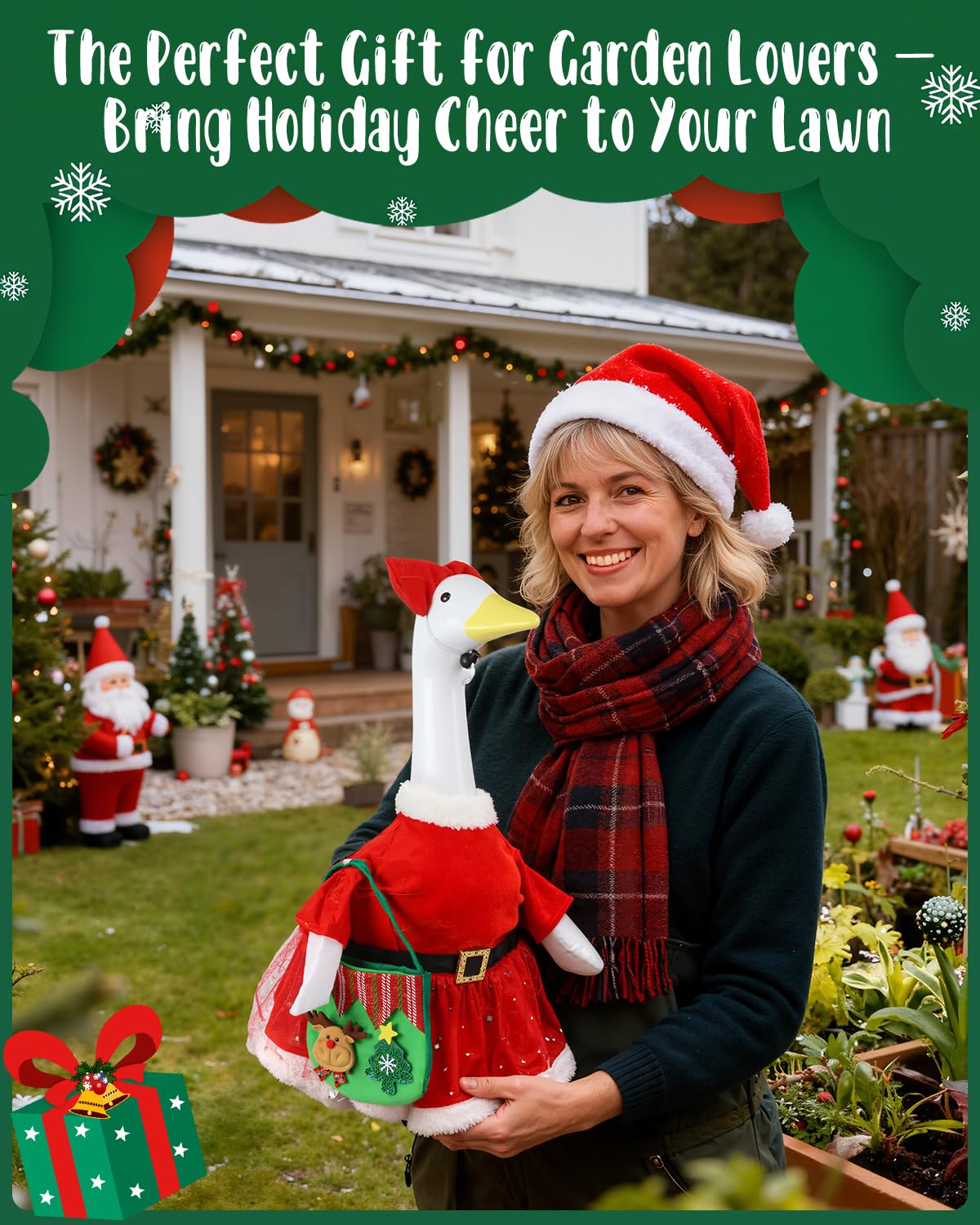 LOYPARNER Christmas Porch Goose Outfits Clothes Veil Dress for 23 Inch High Cement or Plastic Geese Lawn Porch Goose Clothes Costume