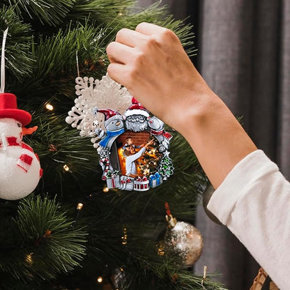 Laraine Christmas Tree Ornaments – Decorative Hanging 2025 Holiday Keepsake Gift Round Pendant with 2.5” Photo Frame Insert for Picture of Pet (Snowman Black)