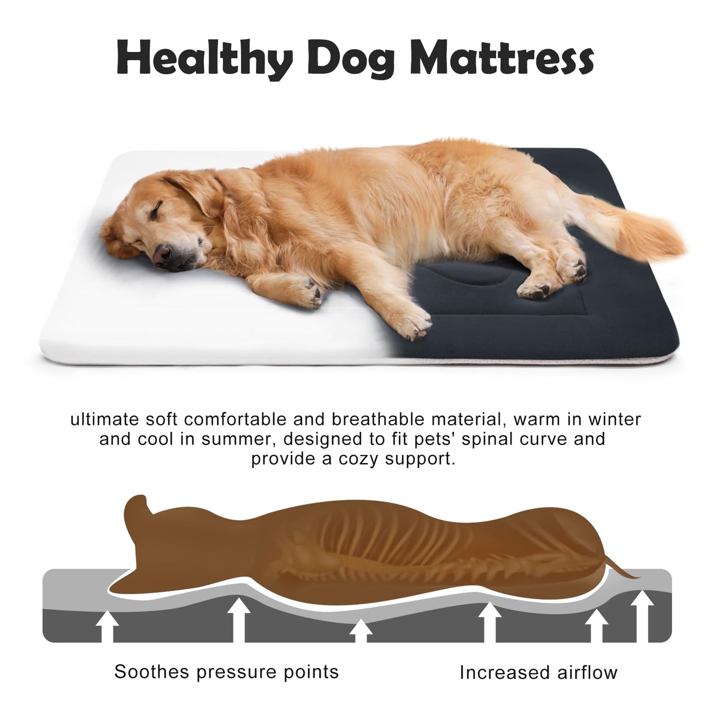 JoicyCo Large Dog Bed Soft Dog Crate Pad Mat, 42 in Non-Slip Bottom Washable Dog Sleeping Mattress Pet Beds Cat Bed Kennel Pad, Dark Blue Gray