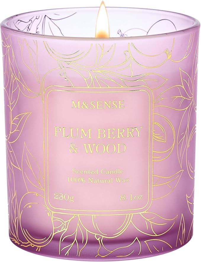 M&SENSE Fresh Melon Wooden Scented Soy Candles - Vegan, Naturally Scented, No Toxin Relaxing Candles for Stress Relief, 8.1oz 42-Hour Burn Time, Fall Winter Thanksgiving Christmas Housewarming Gift