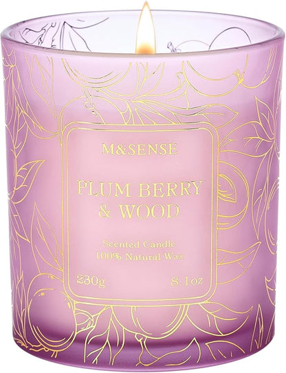 M&SENSE Fresh Melon Wooden Scented Soy Candles - Vegan, Naturally Scented, No Toxin Relaxing Candles for Stress Relief, 8.1oz 42-Hour Burn Time, Fall Winter Thanksgiving Christmas Housewarming Gift