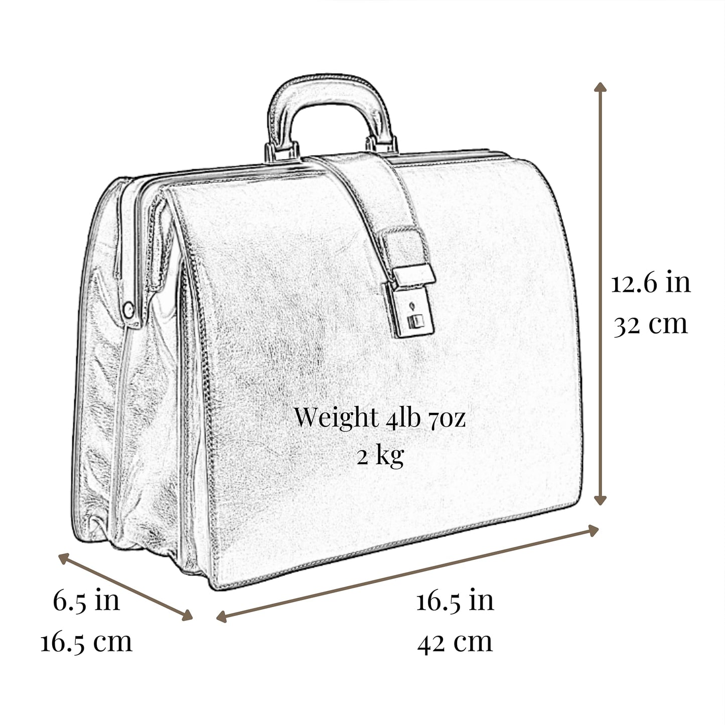 Time Resistance Leather Lawyer Briefcase - Italian Handmade Laptop Bag for Men and Women - Attache Case - Doctor Bag