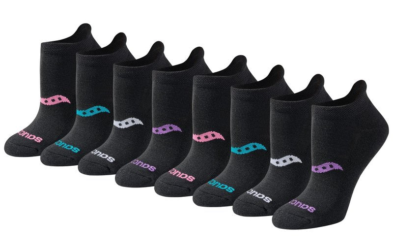 Saucony Women's RunDry Performance Heel Tab Athletic Socks, Available in S-L (8, 16, 24 Pairs), Black Mixed (8 Pairs), Medium