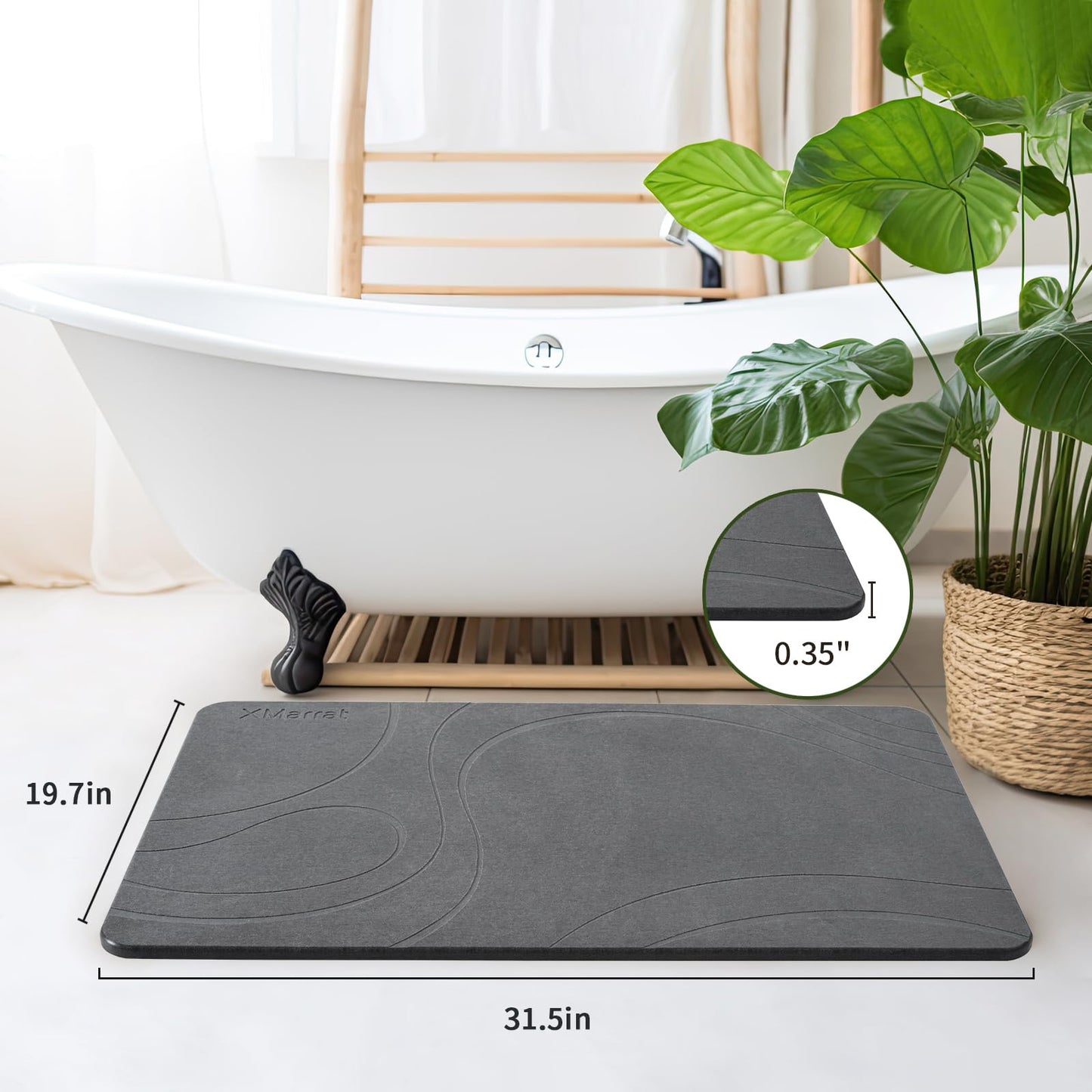XMarrat Large Stone Bath Mat, Super Absorbent Diatomaceous Earth Bath Mat Large, Quick Drying Non-Slip Diatomite Stone Bath Mats for Bathroom, Easy to Clean (Dark Grey, Extra Large 31.5" x 19.7")