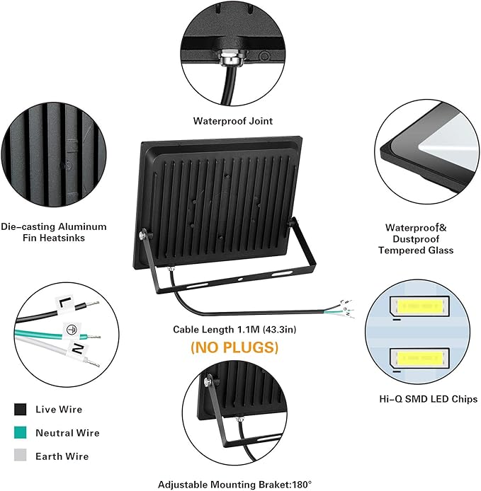 2 Pack 100W LED Flood Light Outdoor, 8000LM Super Bright Security Lights, 550W Equivalent, IP66 Waterproof, 3000K Warm White, Outside Floodlight for Garage, Garden, Lawn and Yard