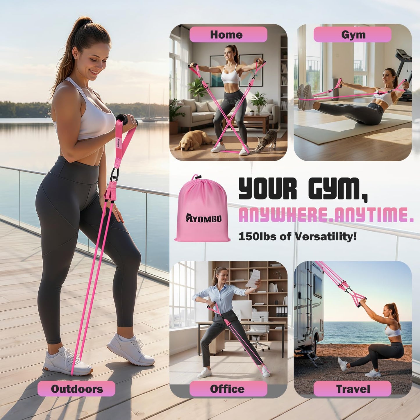 Ayombo Resistance Bands, Exercise Bands with Handles for Working Out, Fitness Bands for Women, Workout Equipment Home Gym, Training Bands with Door Anchor, Ankle Straps, Shape Body, Physical Therapy