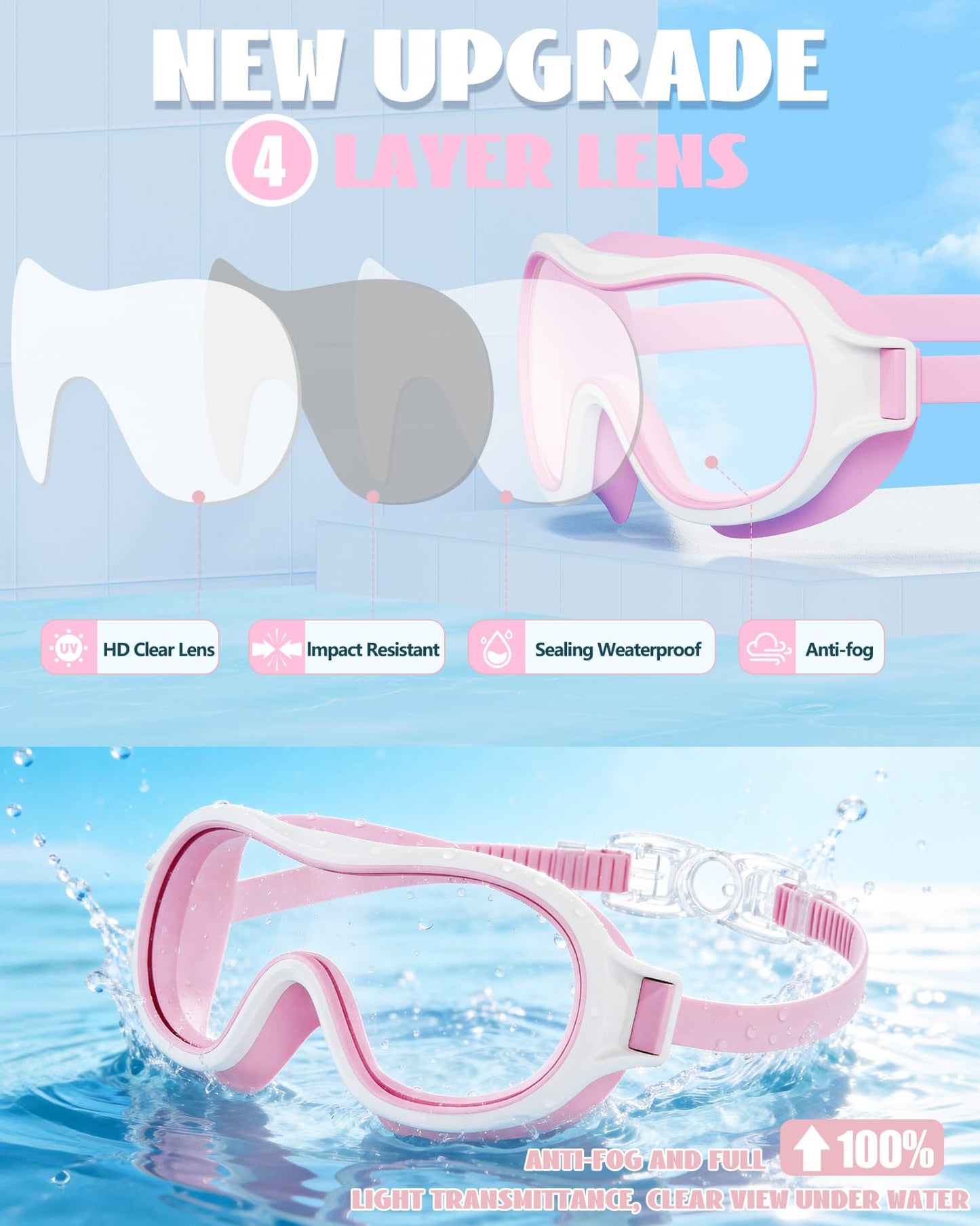Aegend 2 Pack Swim goggles for Kids 3-15, Anti-Fog Anti-UV Wide Vision Waterproof, No leak Swimming goggles for Boys Girls