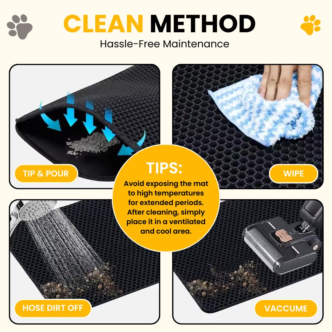 Andalus Brands Large Cat Litter Mat - Waterproof & Urine-Proof Litter Box Mat, Non-Slip Kitty Litter Mats for Floor, Easy to Clean Litter Trapping Design (30" x 24", Grey)