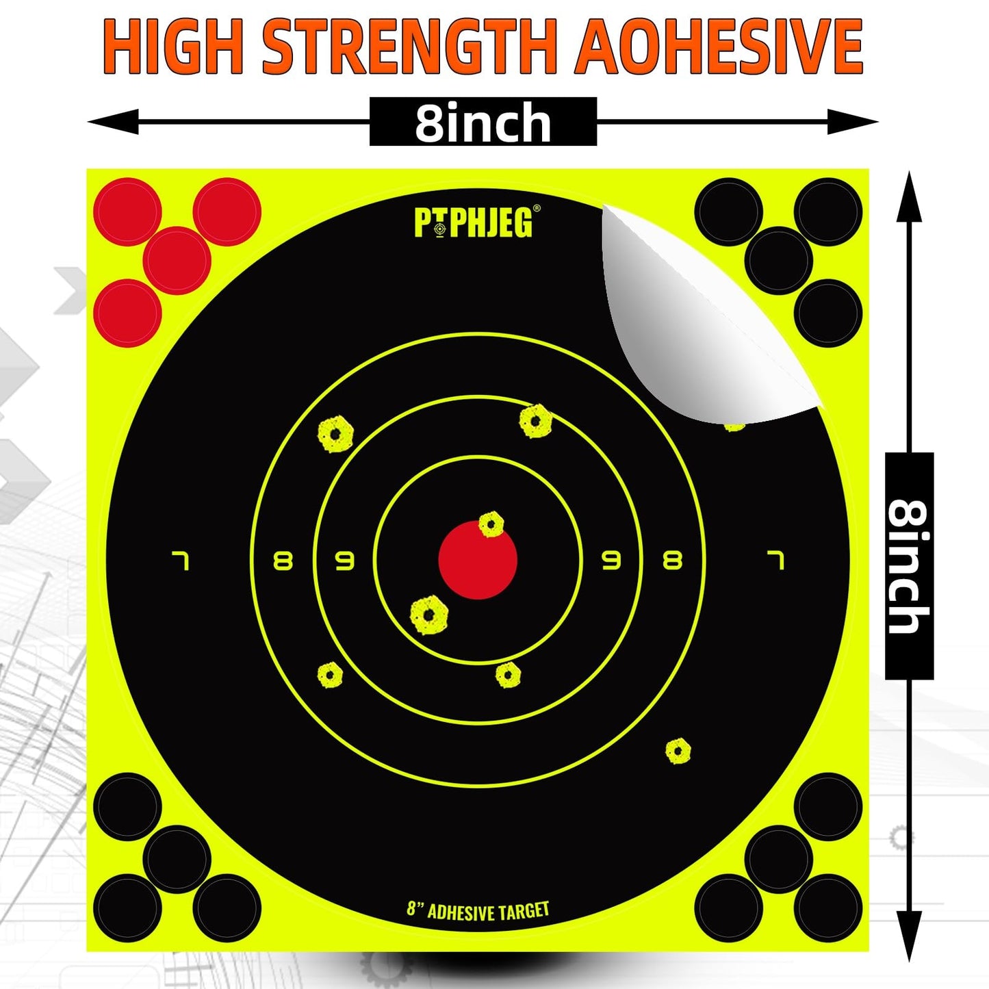 PTPHJEG Bright Fluorescent Yellow Adhesive Splatter Shooting Targets 8x8 Inches (50 Pack)