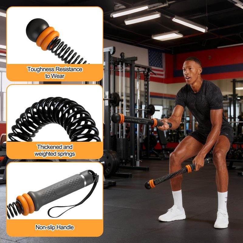 2PCS Adjustable Weighted Ropeless Battle Ropes, Heavy Duty Cordless Battle Rope for HIIT & Cardio Full-Body Workout Tool with Non-Slip Spiral Handles, Home Gym Equipment for Women & Men (Black)