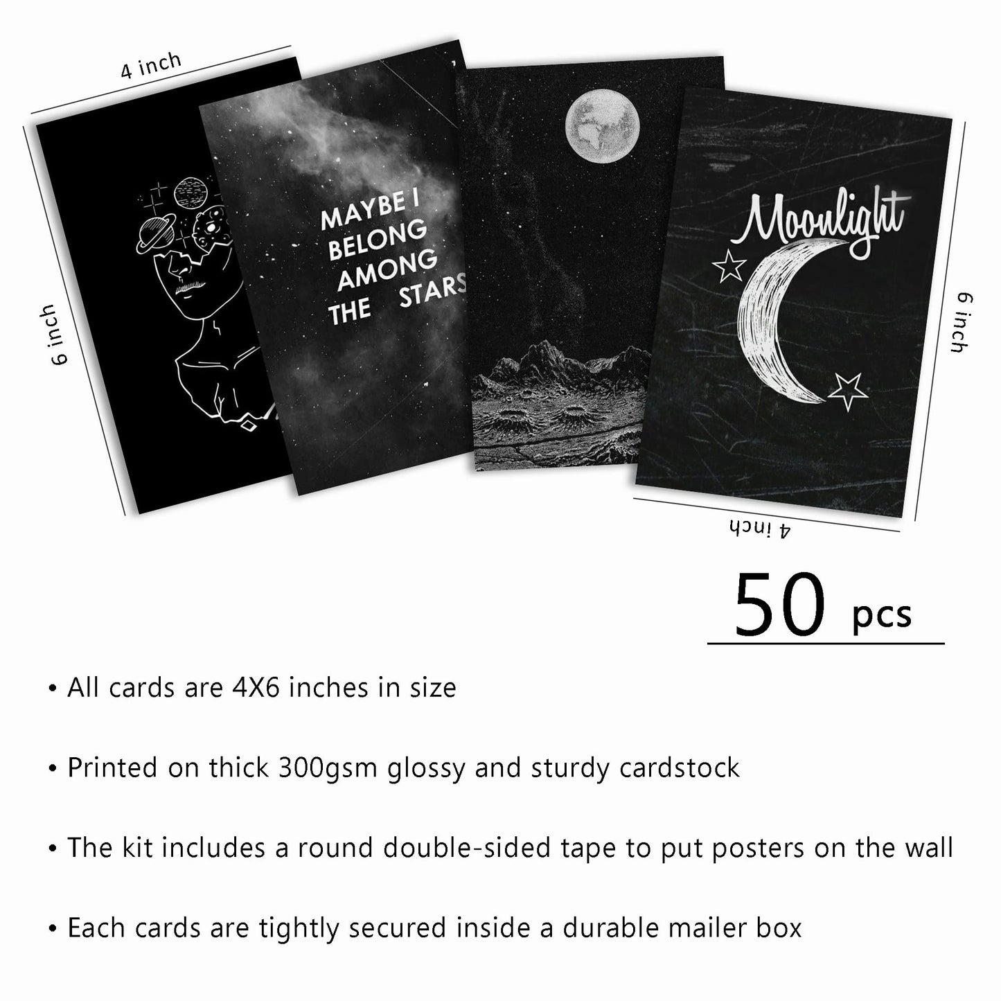 wall67 Astronomy Wall Collage Kit Aesthetic Pictures, Moon Stars Photo Collage Kit Dorm Room Decor for Teen Boy Girl, Moonlight Aesthetic Room Decor Photo Collection for Bedroom (50pcs 4x6 inch)