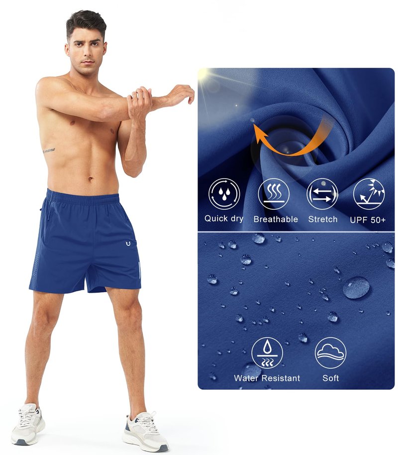 NORTHYARD Men's Athletic Running Shorts Gym Workout 7"/9"/5" Quick Dry Lightweight Sports Basketball Tennis 3 Zipper Pockets ROYALBLUE-5inch 2XL