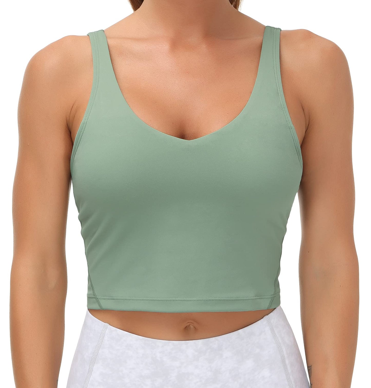 Women’s Longline Sports Bra Wirefree Padded Medium Support Yoga Bras Gym Running Workout Tank Tops (Jasmine Green, Small, s)