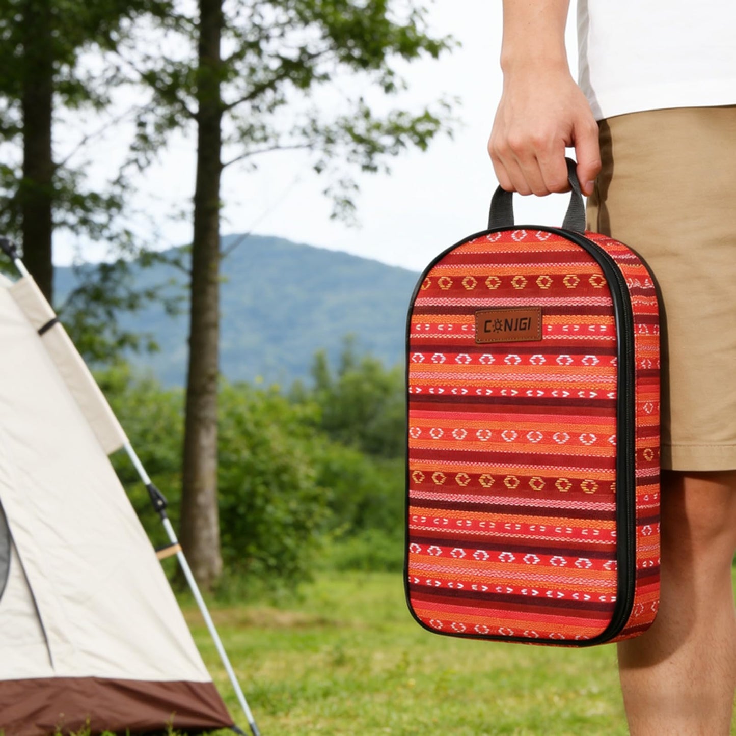CONJGI Camping Cookware Storage Bag - Camping Cooking Utensils Set Bag Camping Tool Portable Storage Bag Suitable for Knife, Fork, Spoon, Chopping Board, Chef's Knife,Kitchenware Storage