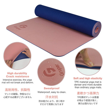 Gruper Yoga Mat Non Slip Thick 1/3'', Eco Friendly Fitness Exercise Mat with Carrying Strap,Pro Yoga Mats for Women,Workout Mats for Home, Pilates and Floor Exercises