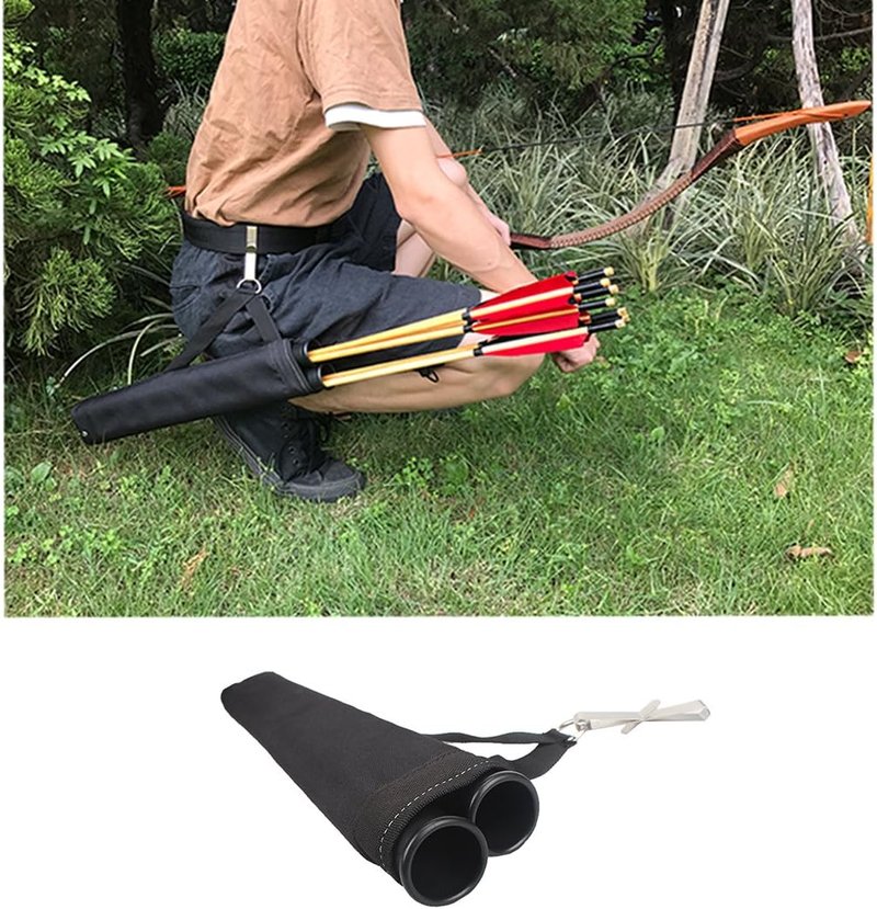 Archery Hip Arrow Quiver - 2 Tube Waist Carry Bag with Hook for Target Shooting