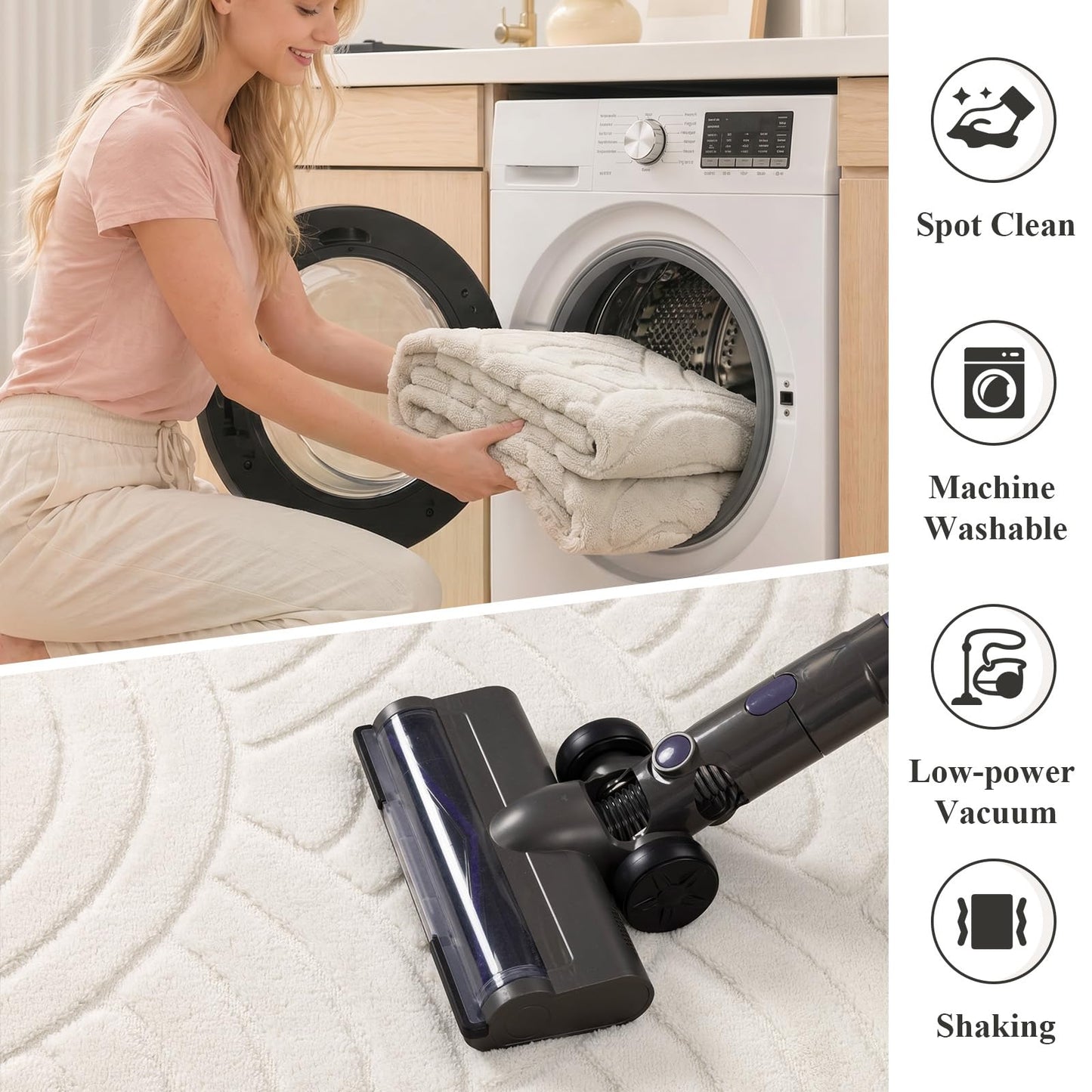 SHACOS Soft Cozy Fluffy Arch Waves Pattern High-Low Textured Area Rug 8'x10' Large Non Slip Washable Minimalist Rug Modern Graphic Rainbow Carpet for Living Room Bedroom Dining Room, Cream