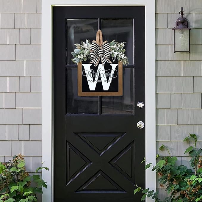 16'' Personalized Last Name Welcome Sign, Door Wreaths for Front Door Outside, Spring Wreath for Front Door Decor, Farmhouse New Home Gifts for Home (W)