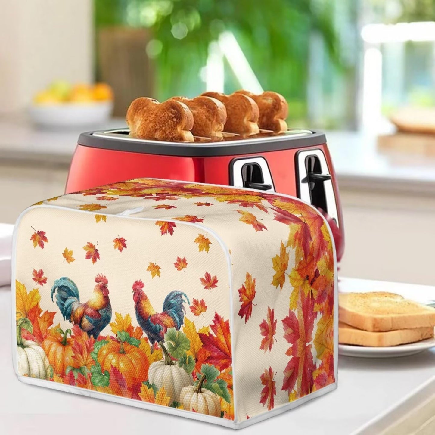 ASQVTIFE Maple Leaves Toaster Covers Fall 4 Slice Toaster Cover Small Appliance Dust Covers Toaster Oven Cover for Kitchen Counter Bread Machine Oven Dust Cover Thanksgiving Decoration