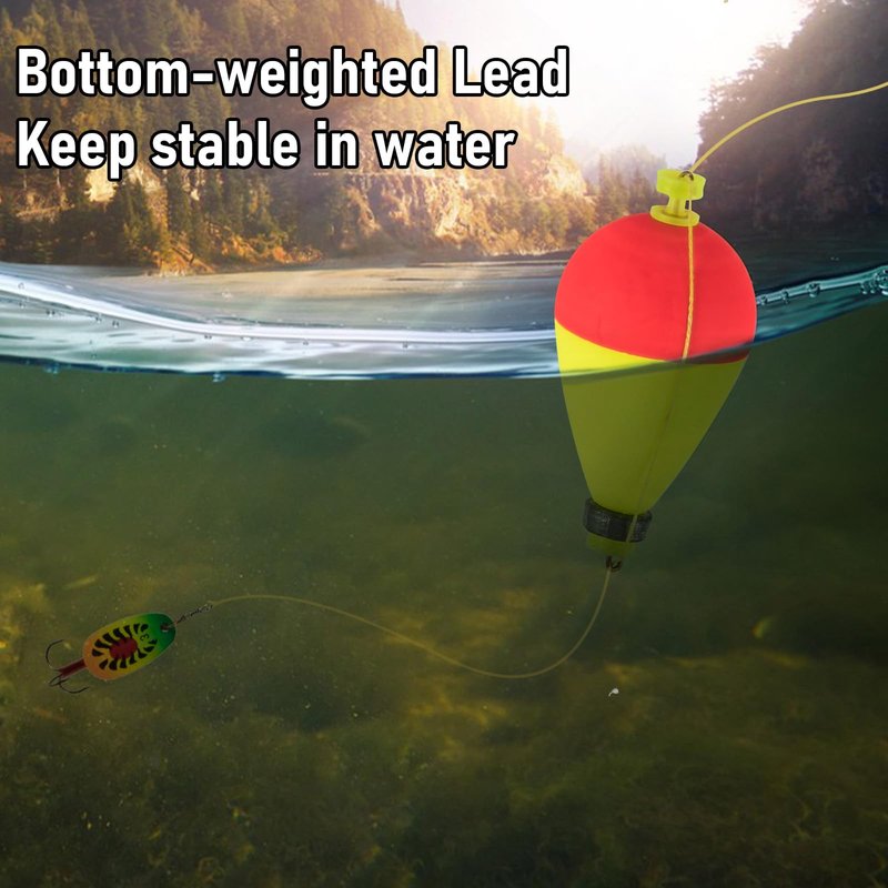Dr.Fish 5 Pack Weighted Fishing Bobbers Snap-on Spring Bobbers Push Button Floats EVA Foam Pear Shape Bass Freshwater Fishing for Crappie Panfish Bluegill Trout 2" Red/Fluorescent Yellow