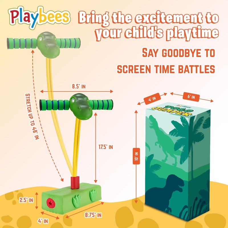 Playbees Foam Pogo Stick Dinosaur Jumper for Kids 3, 4, 5, 6, 7, Years Old Coolest Toys for 5 Year Old Boy Themed Bungee Pogo - Inside & Outside Fun for Boys & Girls