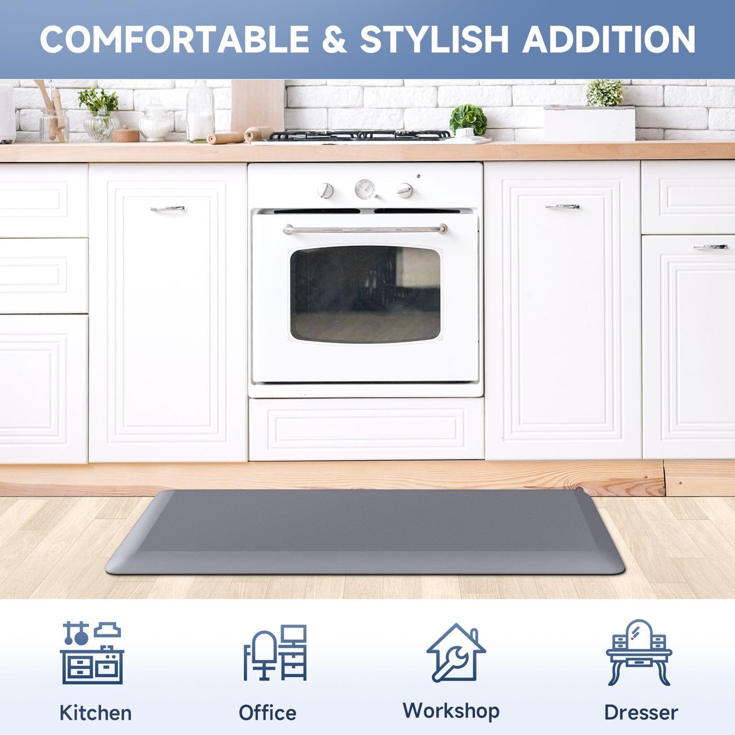 4/5 Inch Thick Kitchen Mat Anti Fatigue Mat Kitchen Rugs Kitchen Decor Non-Slip, Stain & Water Resistant, Kitchen Mats Desk Mat for Kitchen, Office, Workshop, Grey, 17'' x 60''