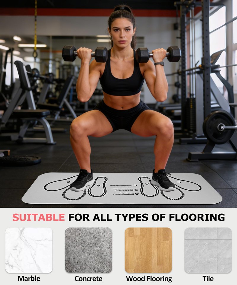 Squat Mat with Foot Position,Large Non-Slip Squat Target Pad， Pad 31.5'' X13.8'',6mm Thickness Squat Mat Foot Positioning, Exercise Mat for Squats, Leg and Abdominal Workouts
