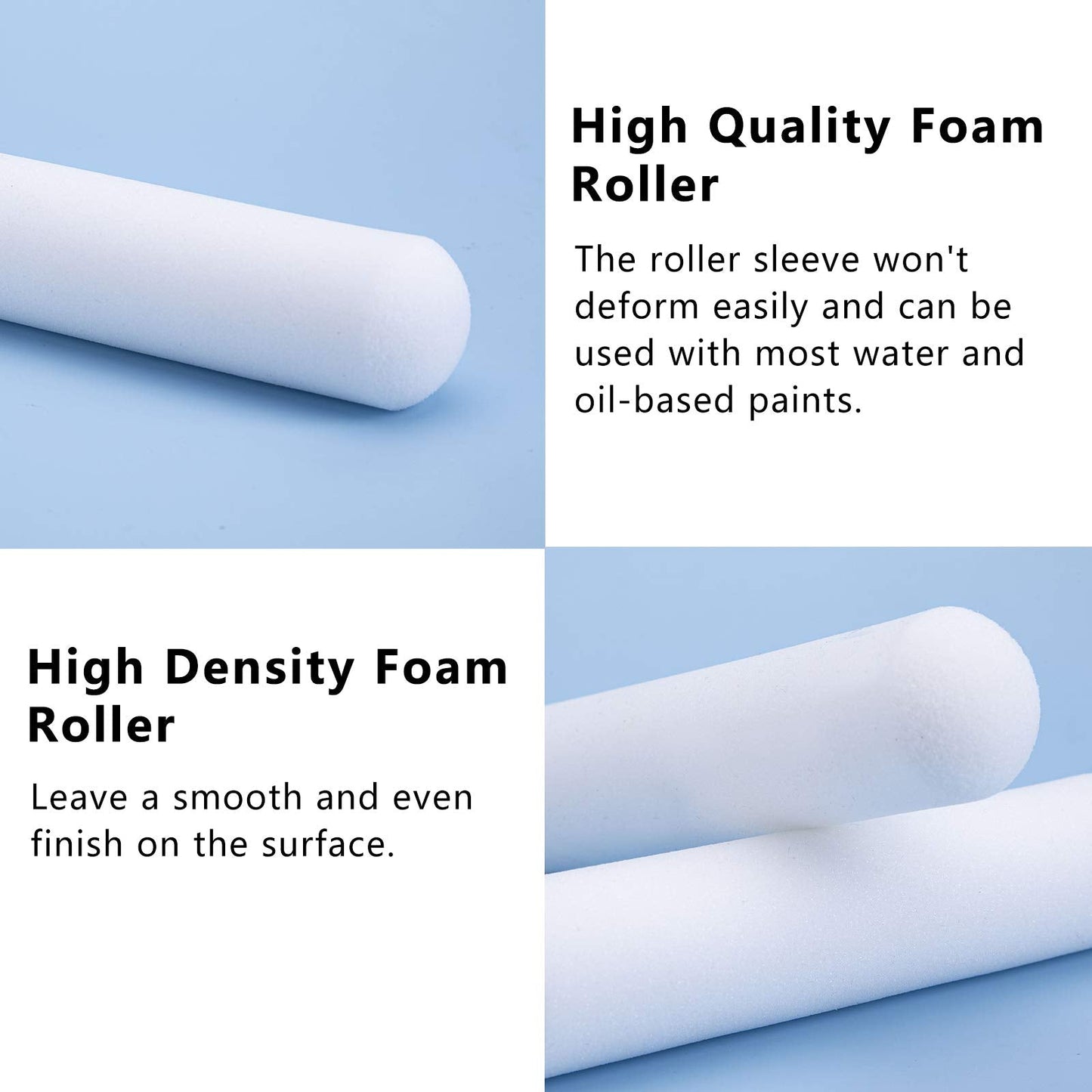 Mister Rui 10 Pack 4 Inch High Density Foam Paint Roller Covers - Small Mini Rollers for Painting Walls, Cabinets, Cupboards, Doors