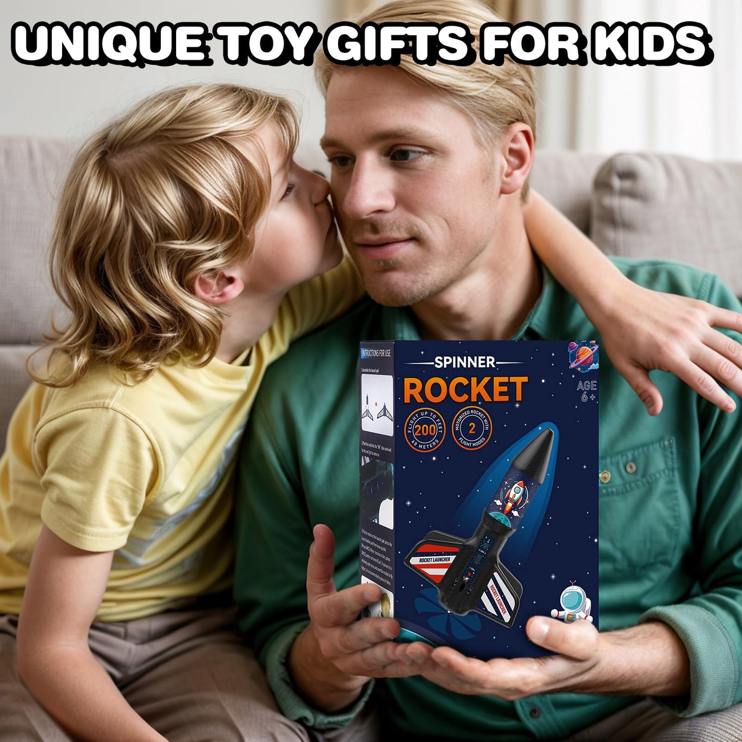 Eieymct Rocket Launcher for Kids - Self-Launching 200 ft Motorized Outdoor Electric Play Toy, High Flying Kids' Play Air Rocket with Launch Set, Birthday Toys Gifts for Boys 8-12, Rocket Pattern