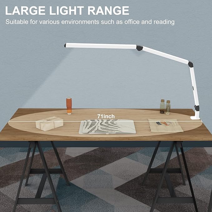 Micomlan LED Desk Lamp with Clamp, Dual Light Table Lamp with Adjustable Swing Arm, Eye-Care 4 CCT Modes & 5 Brightness Levels Clip-on Architect Modern Desk Light for Home Office Crafting Sewing