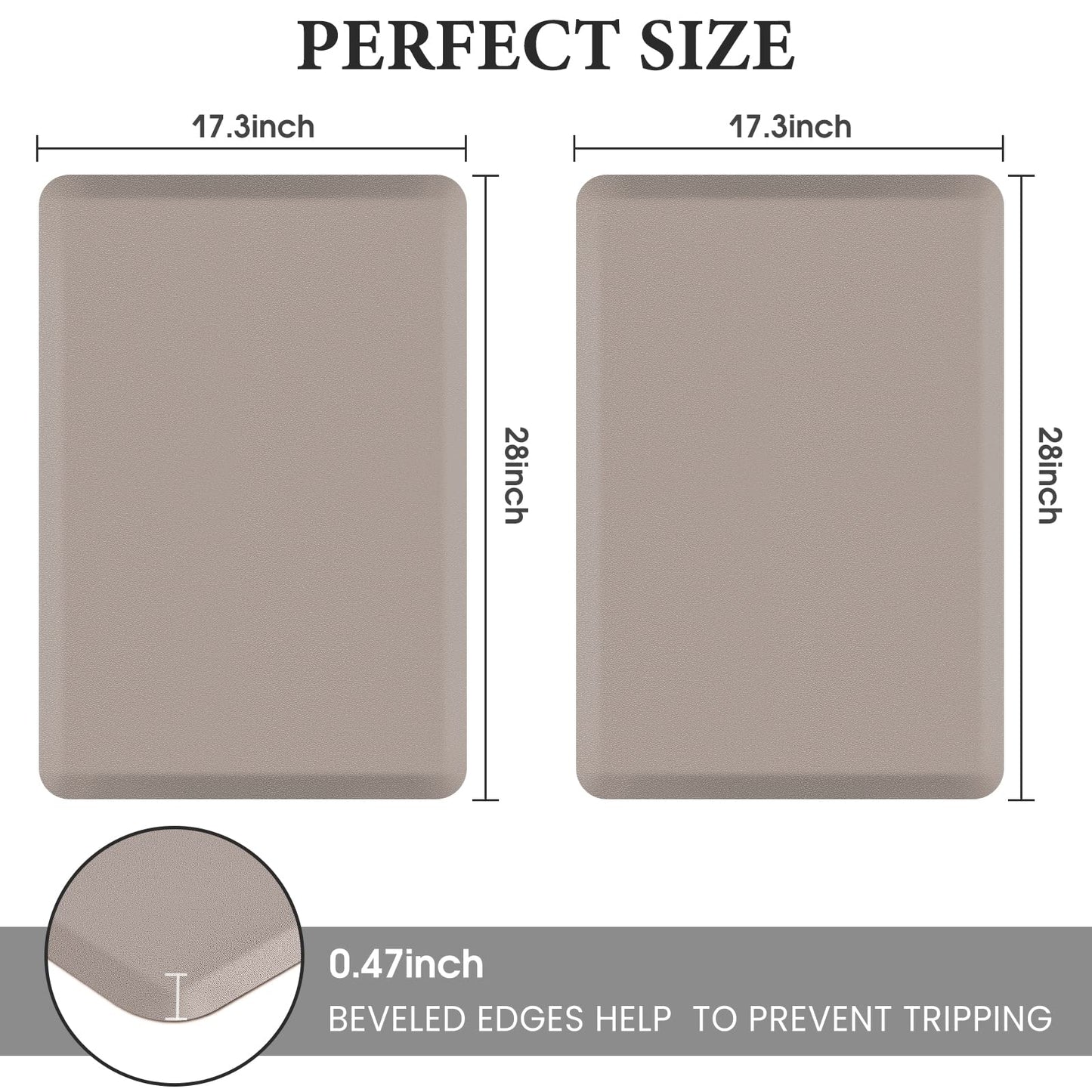 HappyTrends 2 PCS Kitchen Mat Cushioned Anti-Fatigue Floor Mat, Heavy Duty Ergonomic Comfort Foam Standing Mat, Waterproof Non-Slip Kitchen Rugs for Home, Office, Laundry,Khaki