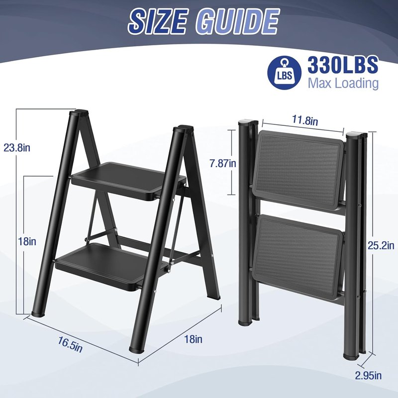 HBTower 2 Step Ladder - Lightweight Folding Step Stool with Anti-Slip Pedal | 330 Lbs Capacity, Portable Design