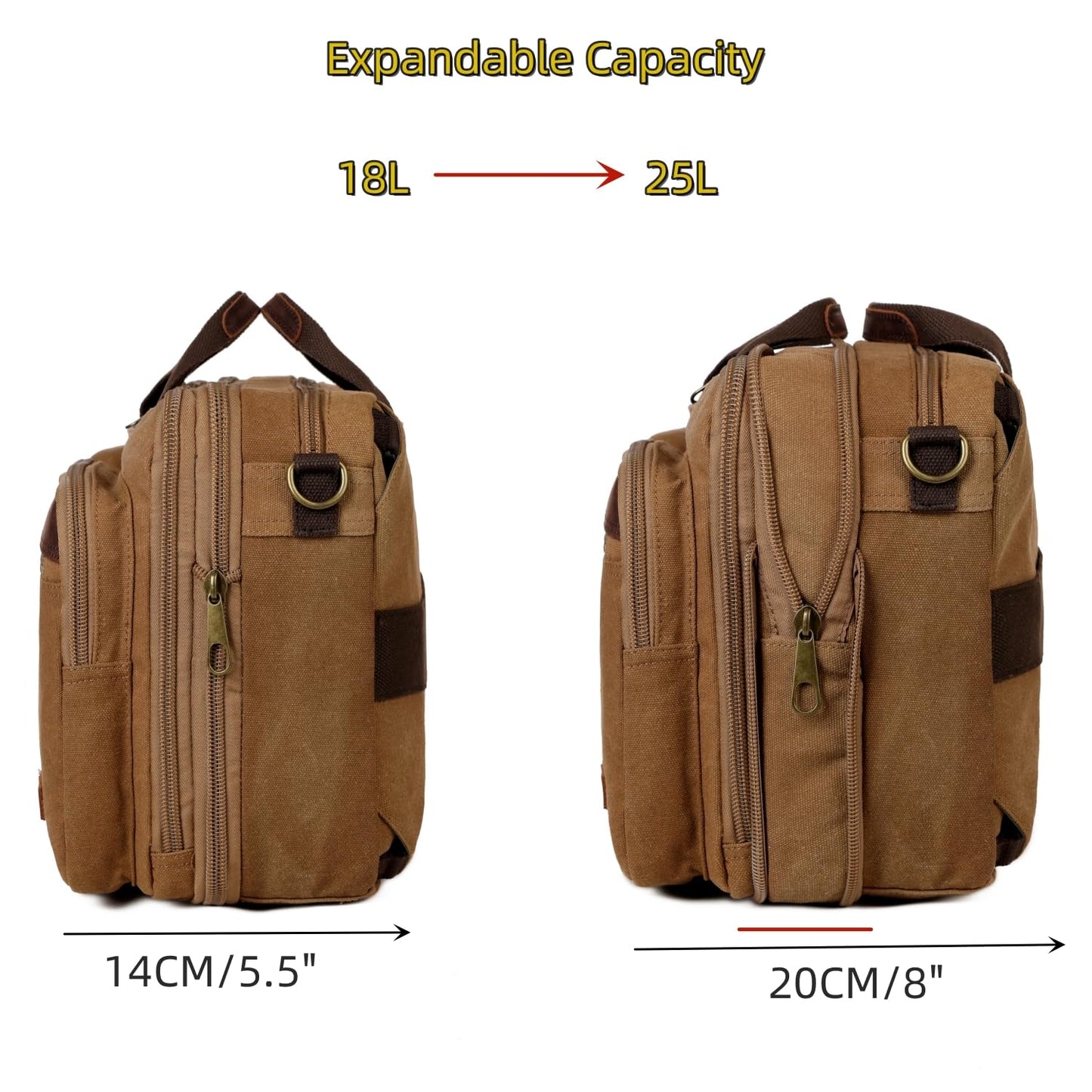 Baosha Real Leather Canvas Laptop Backpack Briefcase Hybrid 15.6 Inch Laptop Travel Backpack College Backpack for Men BC-04 (Brown)