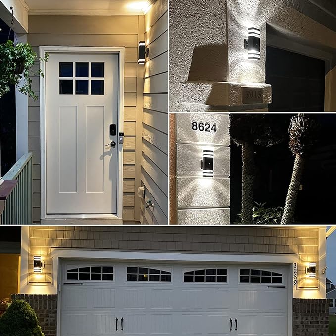 tewei Dusk to Dawn Outdoor LED Wall Mount Light Fixtures Up Down Front Porch Lights 1Pack 14W IP65 3000K 1100LM Warm White Modern Waterproof Aluminum Exterior Photocell IC Sensor for Patio Garage